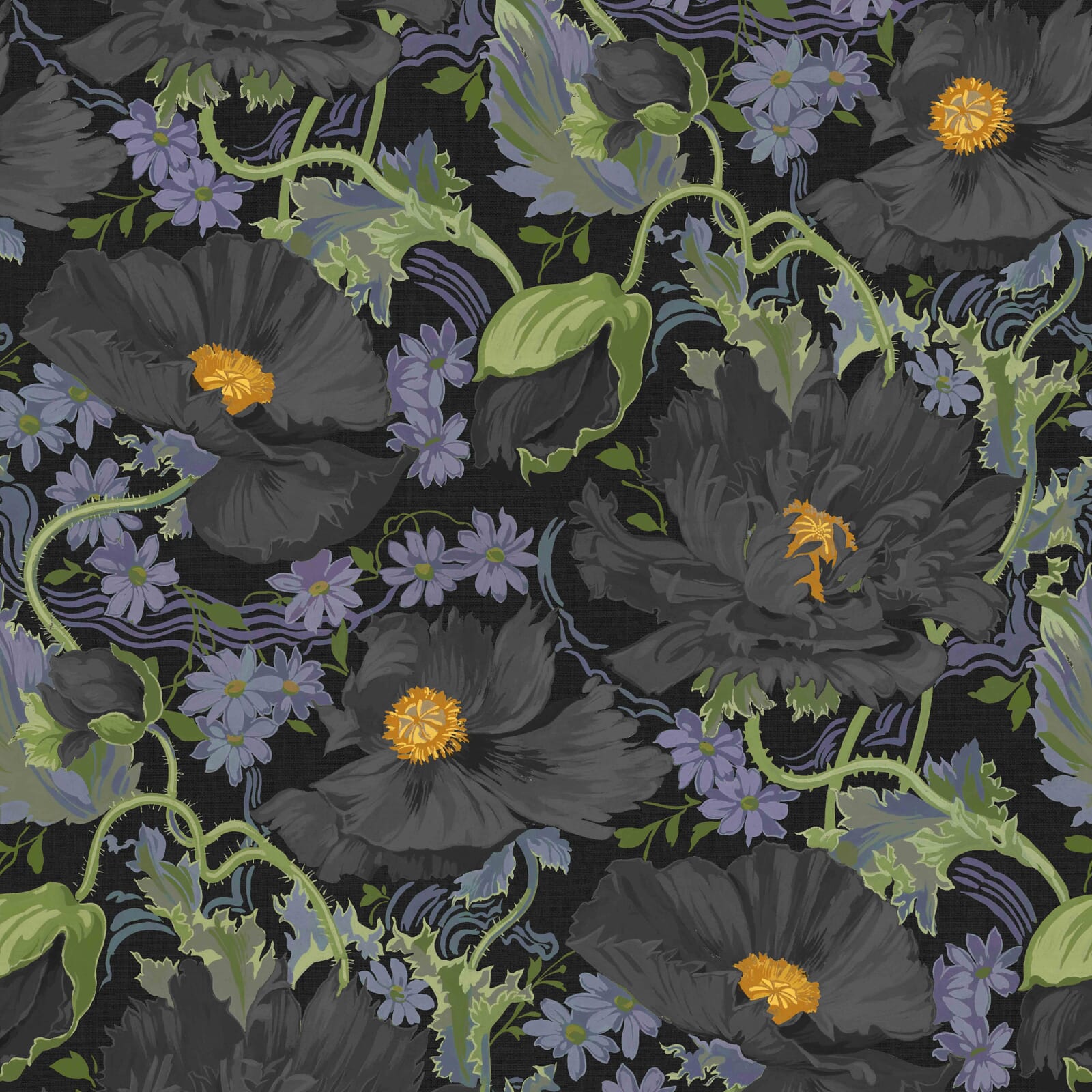 1-WA-PAV-DI-NOI-XXX - Papavera Wallpaper - Noir - House of Hackney
