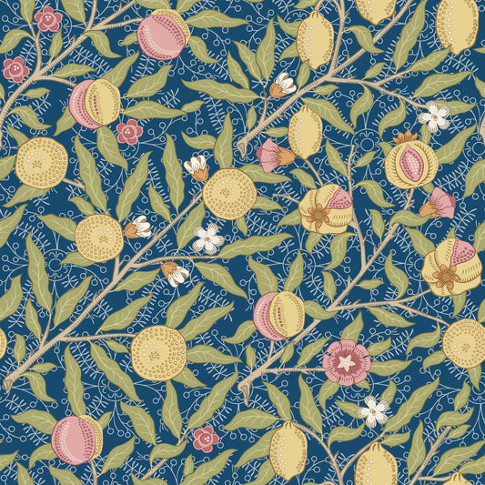 1008 - Fruit Wallpaper - Special Royal Blue - Morris Collections