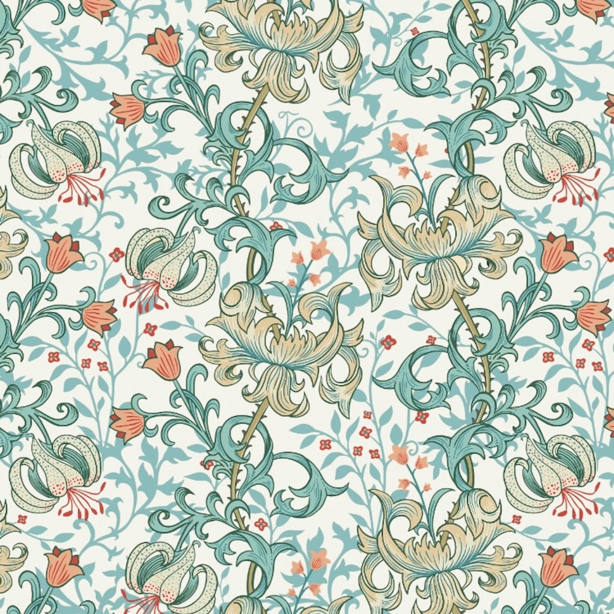 1017 - Golden Lily Wallpaper - White - Morris Collections