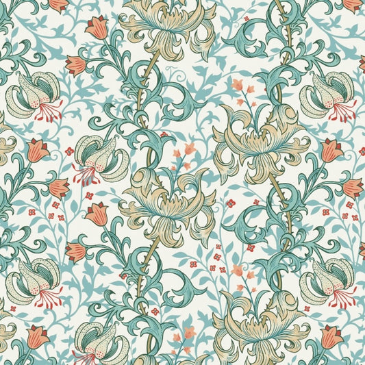 1017 - Golden Lily Wallpaper - White - Morris Collections