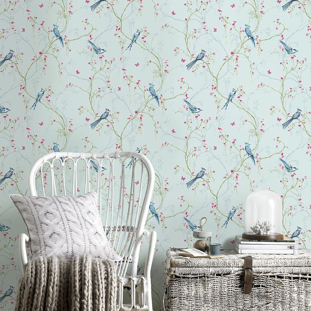 101843 - Songbird Wallpaper - Duck Egg - Superfresco Easy