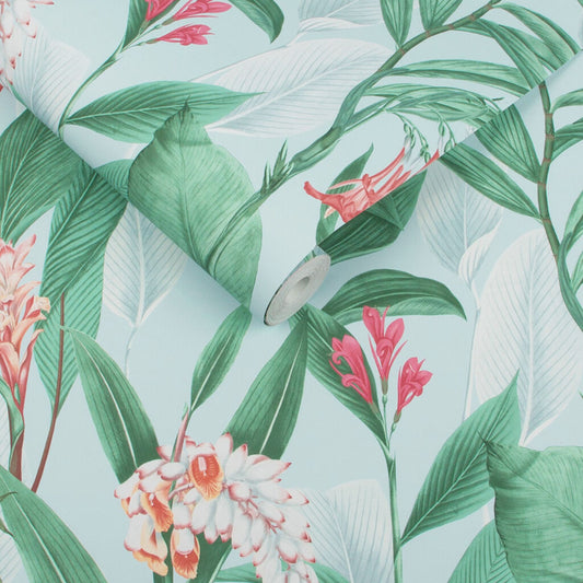 103800 - Botanical Wallpaper - Duck Egg - Graham & Brown
