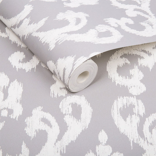 103928 - Indian Ink Damask Wallpaper - Grey Mist - Graham & Brown