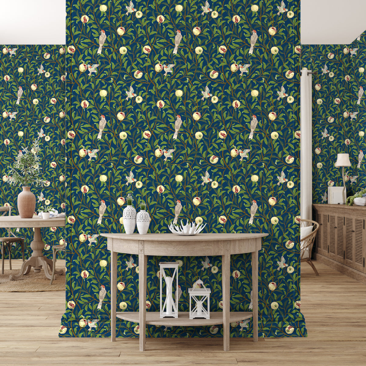 1042 - Bird & Pomegrante Wallpaper - Lapis - Morris Collections