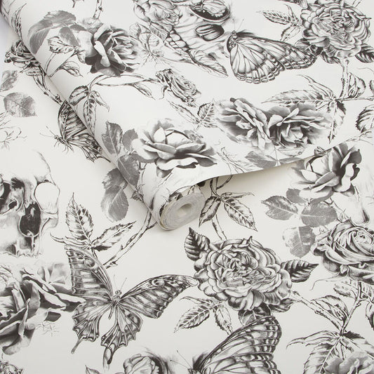 104560 - Skull Wallpaper - Roses - Graham & Brown