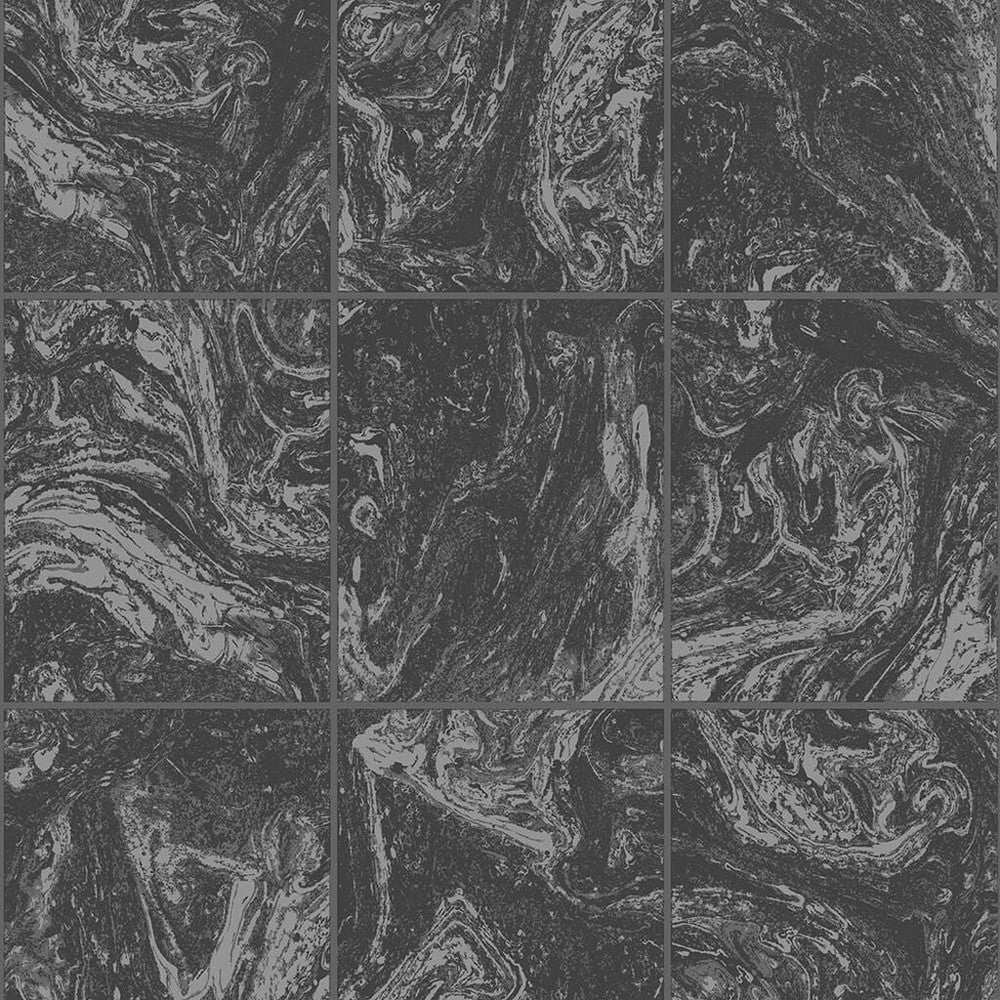 104880 - Glitter Marble Tile Wallpaper - Black - Contour