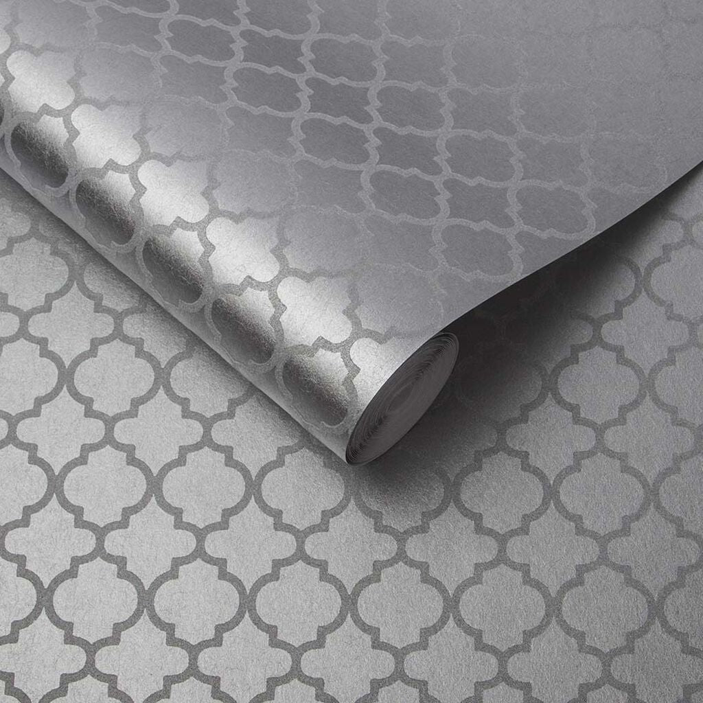 105126 - Trelliage Bead Wallpaper - Silver - Graham & Brown