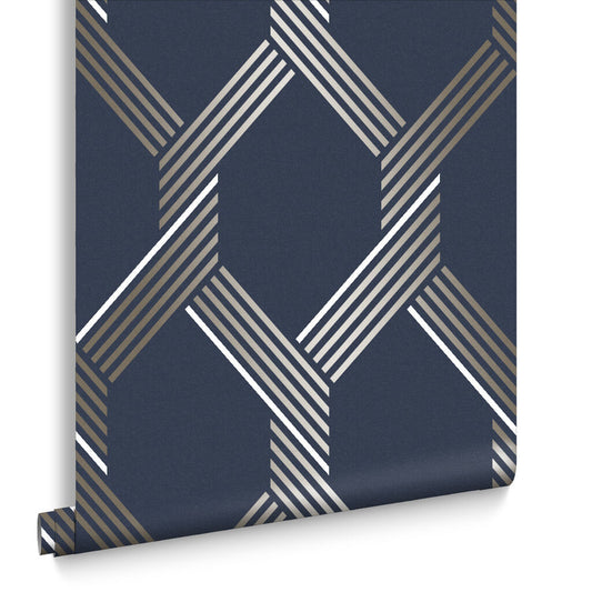 105466 - Vector Wallpaper - Navy Gold - Graham & Brown