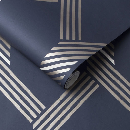 105466 - Vector Wallpaper - Navy Gold - Graham & Brown