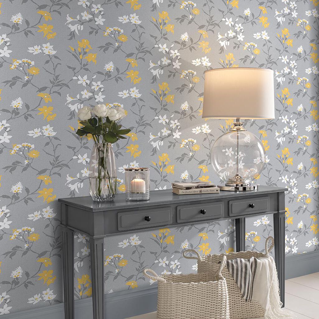 106418 - Aeris Wallpaper - Grey Yellow - Graham & Brown