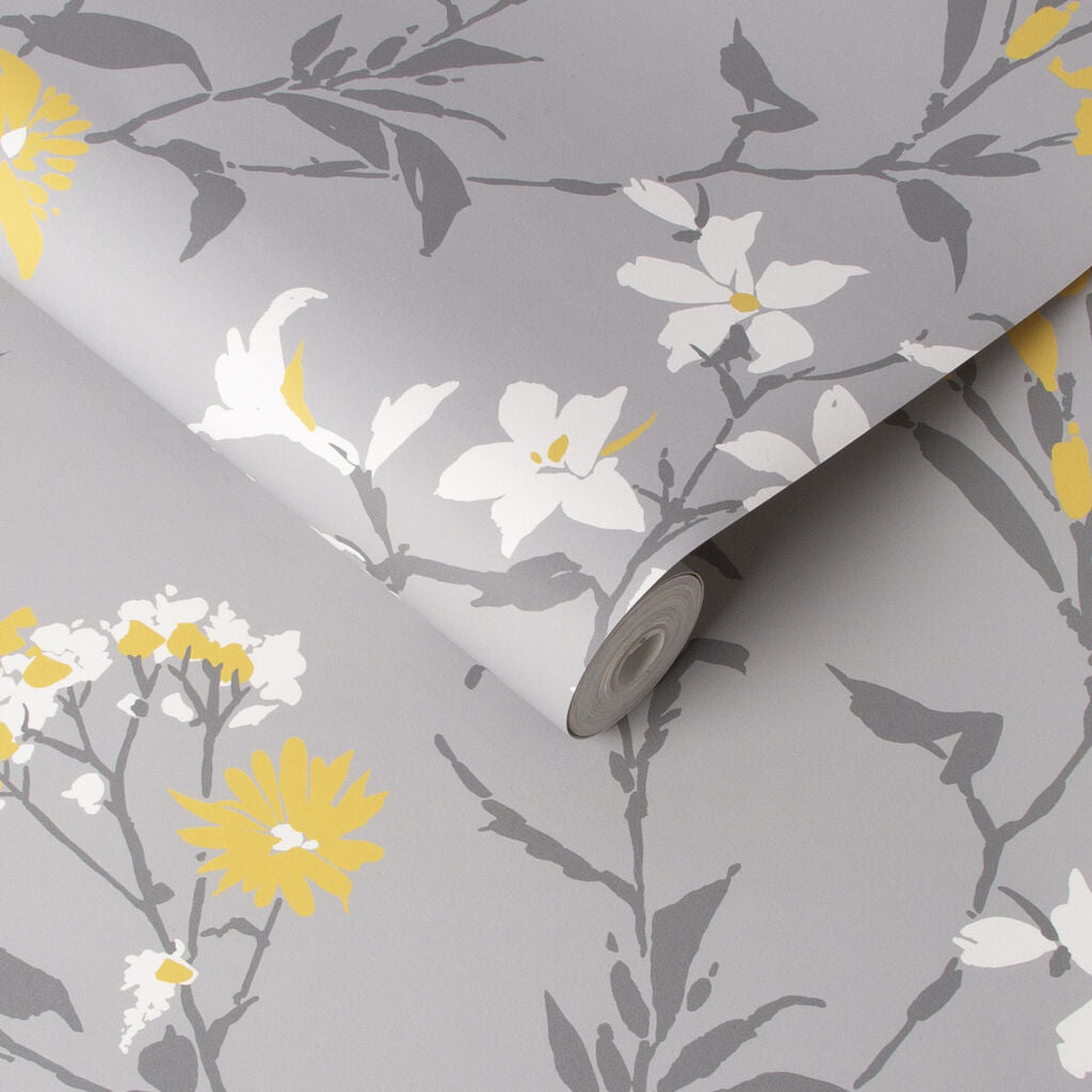 106418 - Aeris Wallpaper - Grey Yellow - Graham & Brown