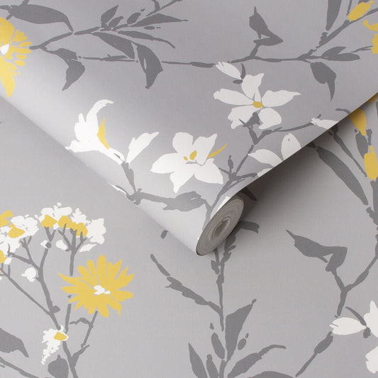 106418 - Aeris Wallpaper - Grey Yellow - Graham & Brown