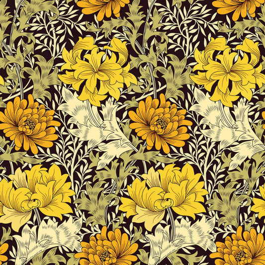 1065 - Chrysanthemum Wallpaper - Golden - Morris Collections