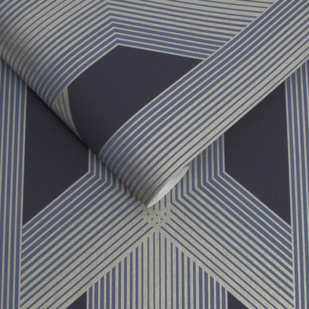 106762 - Lagom Geo Wallpaper - Navy & Gold - Graham & Brown