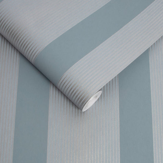 106764 - Lagom Stripe Wallpaper - Deep Sky - Graham & Brown