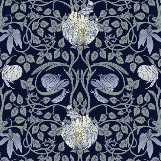 1074 - Pimpernel Flower Wallpaper - Powder Blue Cream - Morris Collections