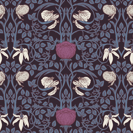1075 - Pimpernel Flower Wallpaper - Powder Blue Mauve - Morris Collections