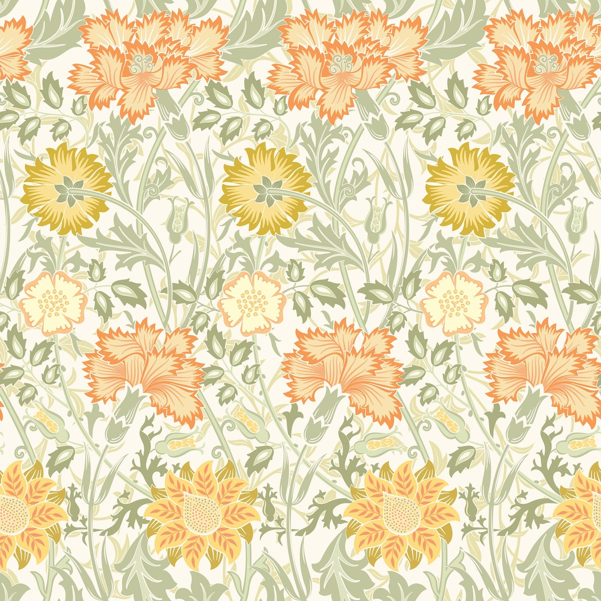 1092 - Iris & Chrysanthemum Wallpaper - Apricot Orange - Morris Collections