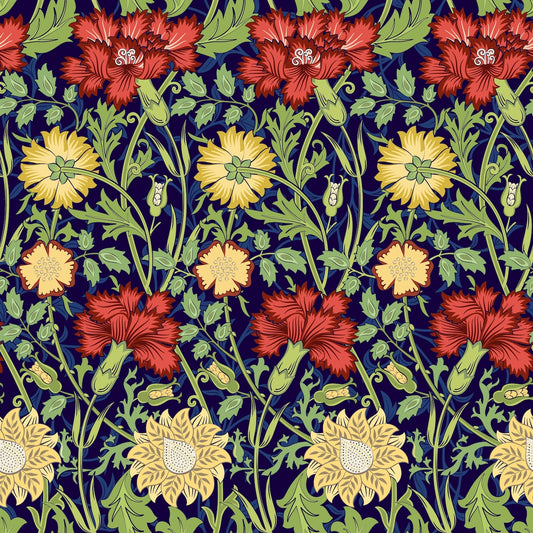 1094 - Iris & Chrysanthemum Wallpaper - Moss Green - Morris Collections
