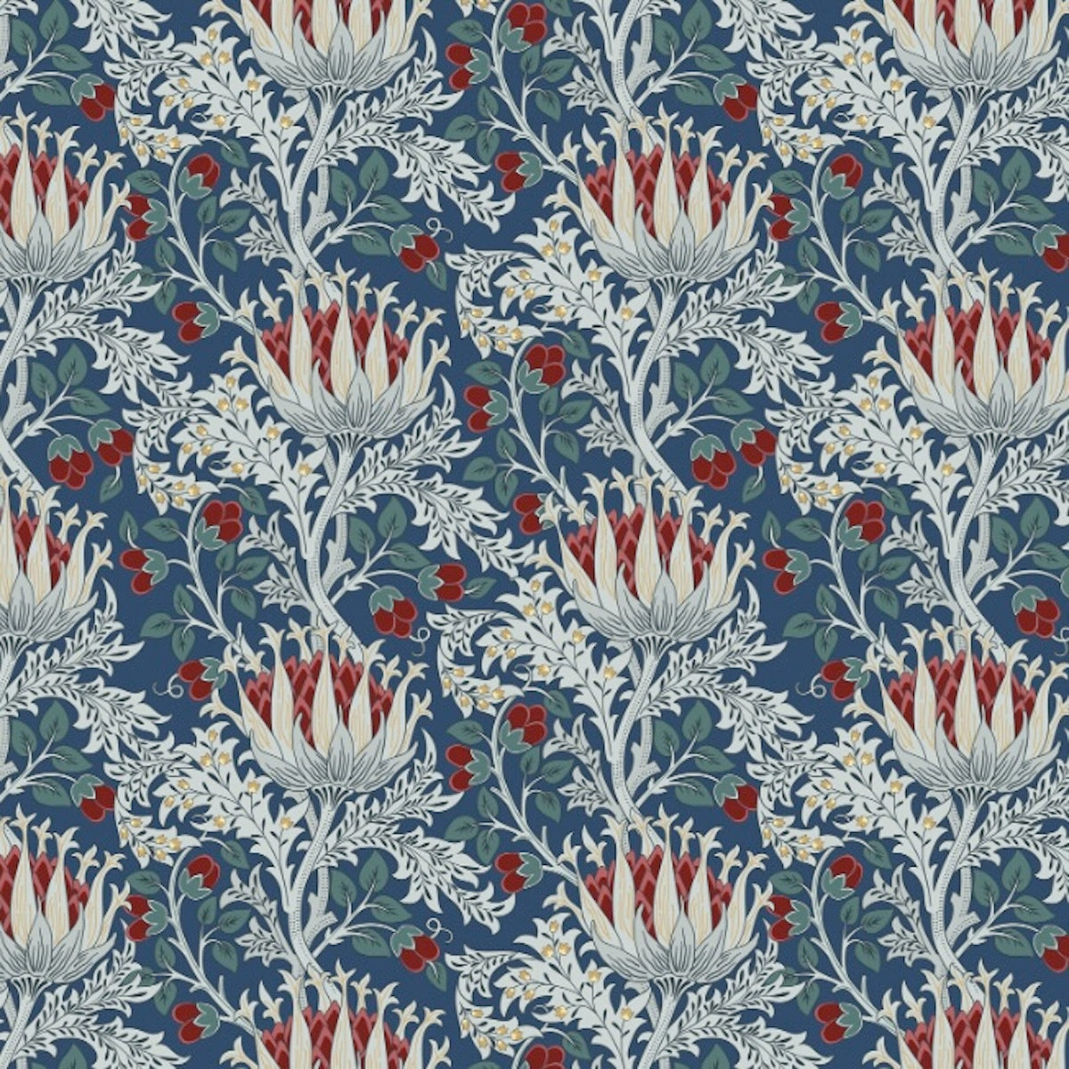 1112 - Artichoke Wallpaper - Slate Blue Red - Morris Collections