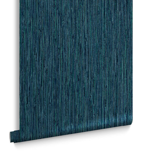 111725 - Grasscloth Texture Wallpaper - Teal - Graham & Brown