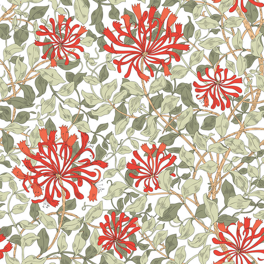 1117 - Honeysuckle Wallpaper - Crimson Red - Morris Collections