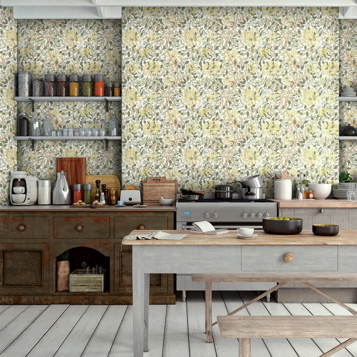 1118 - Honeysuckle Wallpaper - Blonde Yellow - Morris Collections