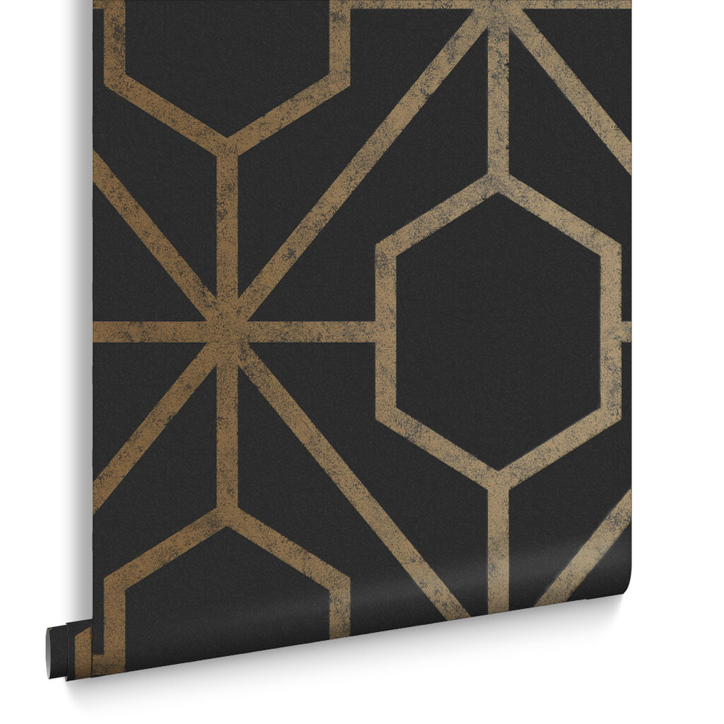 112197 - Rinku Wallpaper - Black Gold - Graham & Brown