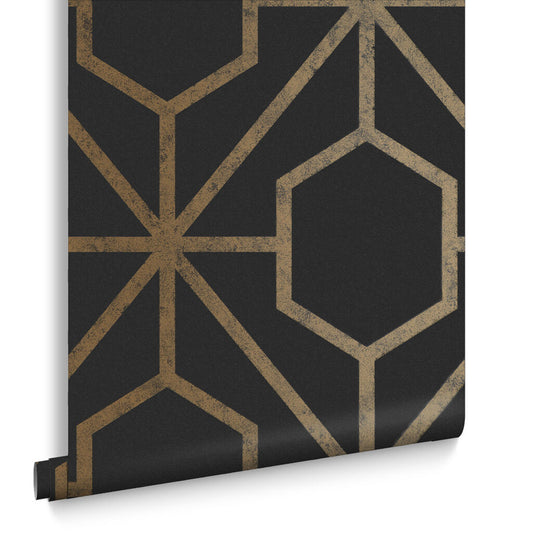 112197 - Rinku Wallpaper - Black Gold - Graham & Brown