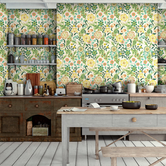 1121 - Honeysuckle & Amaris Wallpaper - Vellum Cream - Morris Collections