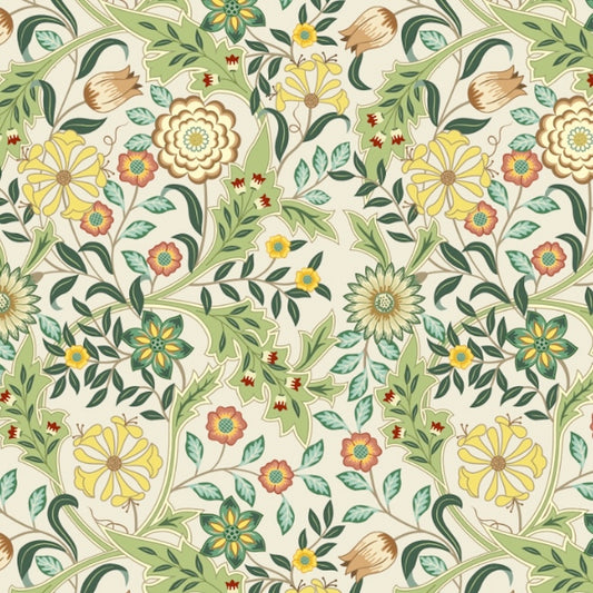 1121 - Honeysuckle & Amaris Wallpaper - Vellum Cream - Morris Collections