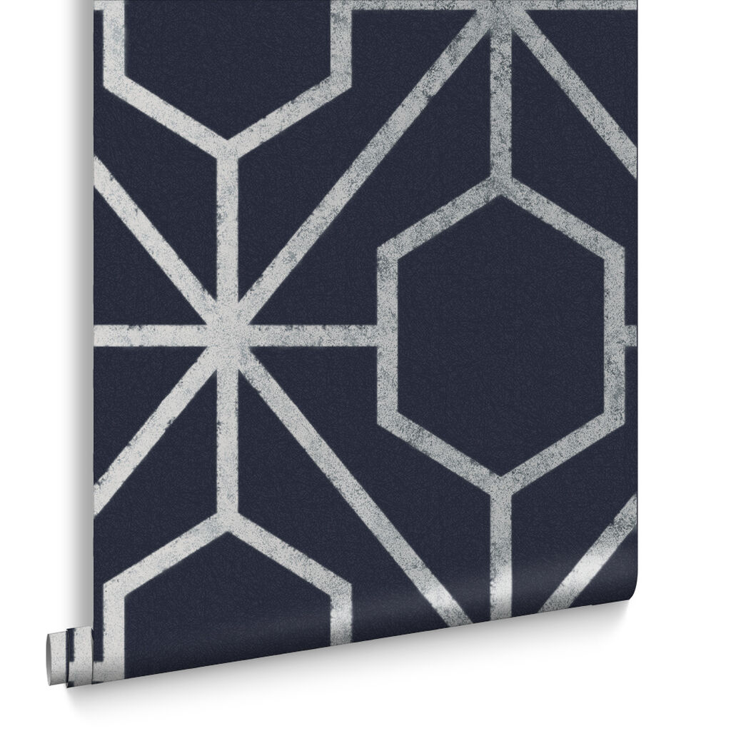 112200 - Rinku Wallpaper - Navy & Silver - Graham & Brown