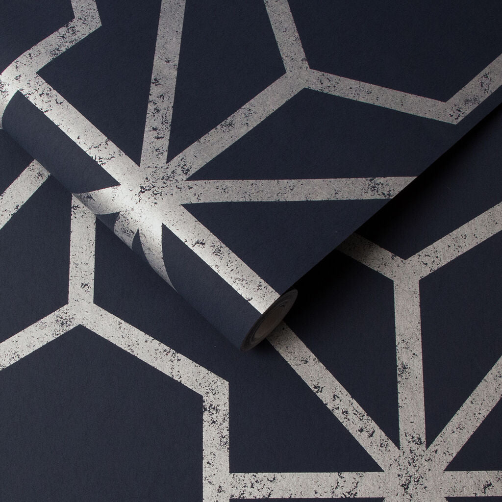 112200 - Rinku Wallpaper - Navy & Silver - Graham & Brown