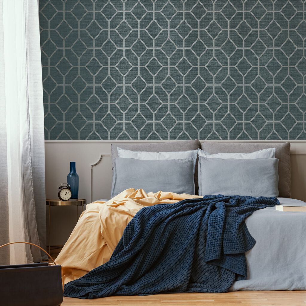 112657 - Asscher Geo Wallpaper - Teal - Boutique Luxury