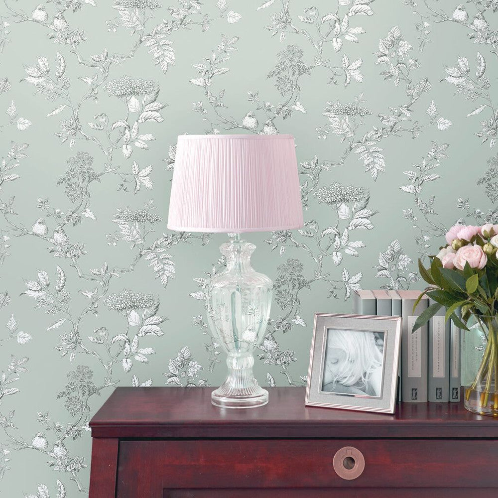 113345 - Elderwood Wallpaper - Duck Egg - Laura Ashley