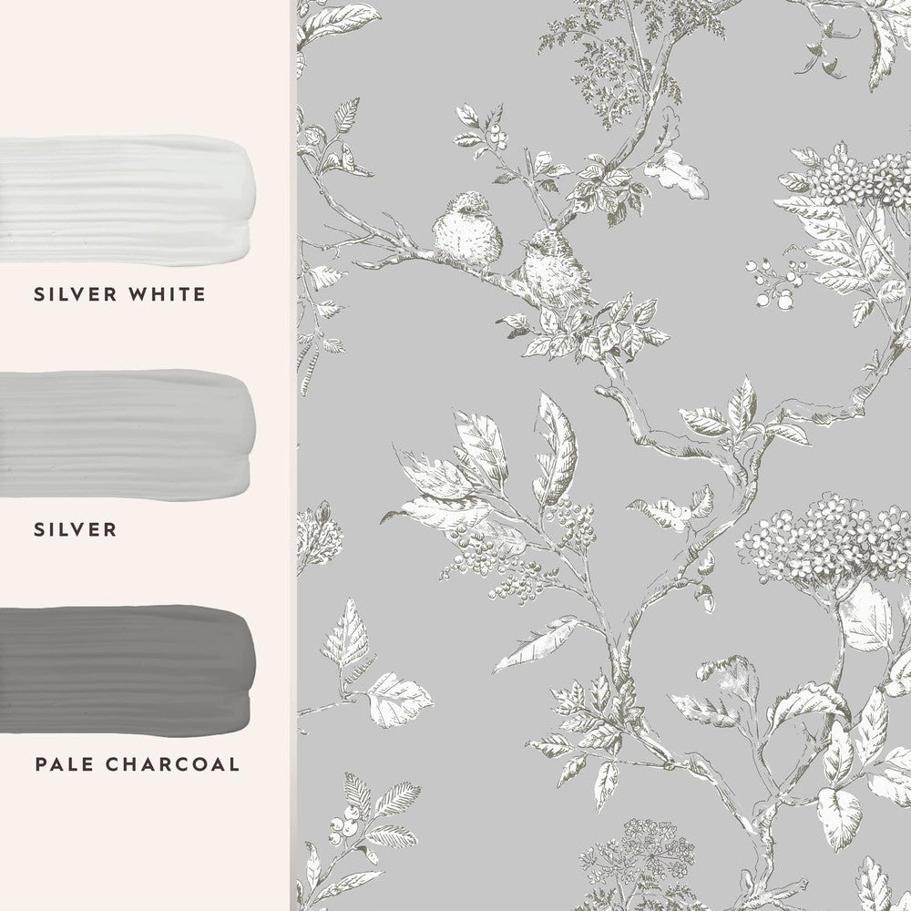 113347 - Elderwood Wallpaper - Steel - Laura Ashley
