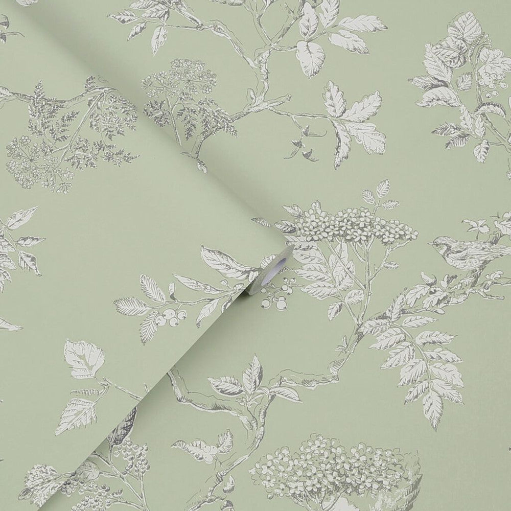 113348 - Elderwood Wallpaper - Sage - Laura Ashley