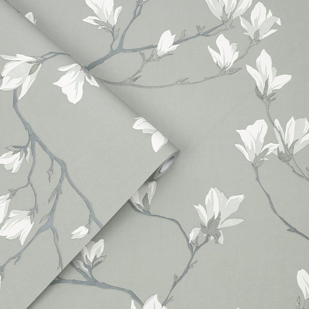 113354 - Magnolia Grove Wallpaper - Slate - Laura Ashley