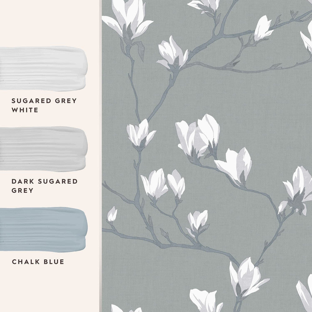 113354 - Magnolia Grove Wallpaper - Slate - Laura Ashley