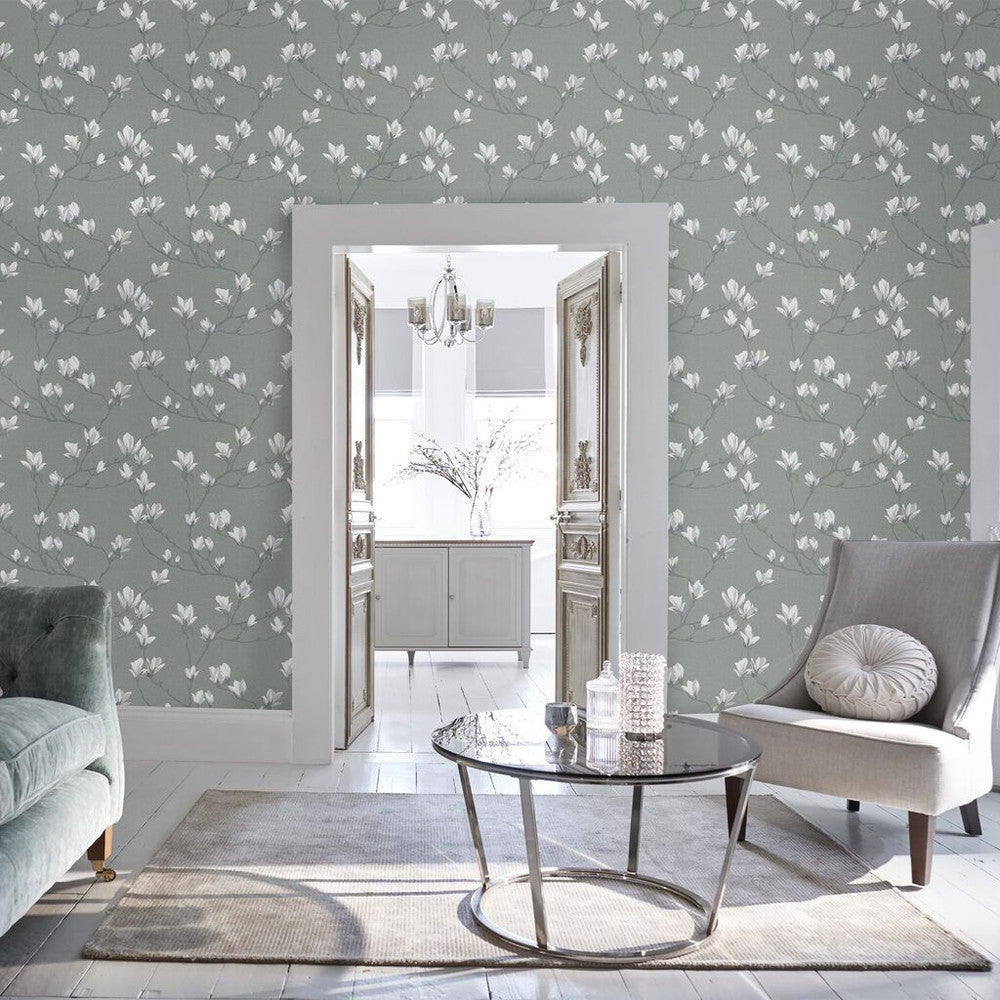 113354 - Magnolia Grove Wallpaper - Slate - Laura Ashley
