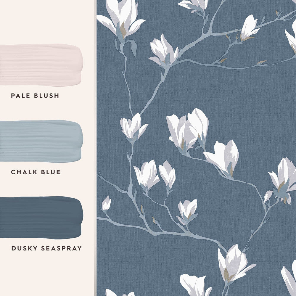 113355 - Magnolia Grove Wallpaper - Dusky Seaspray - Laura Ashley