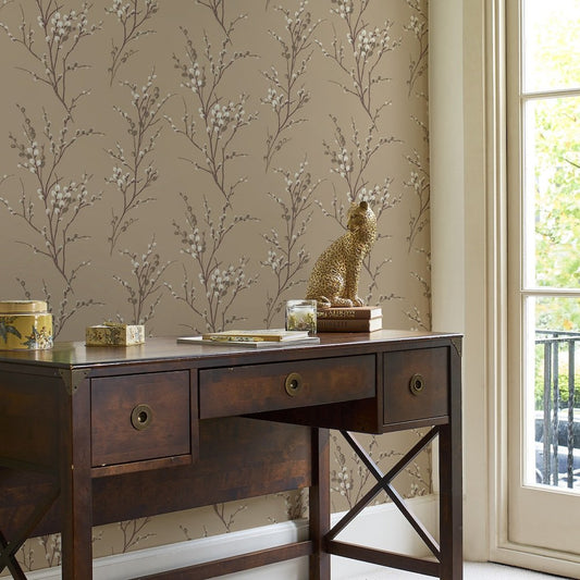 113358 - Pussy Willow Wallpaper - Natural - Laura Ashley