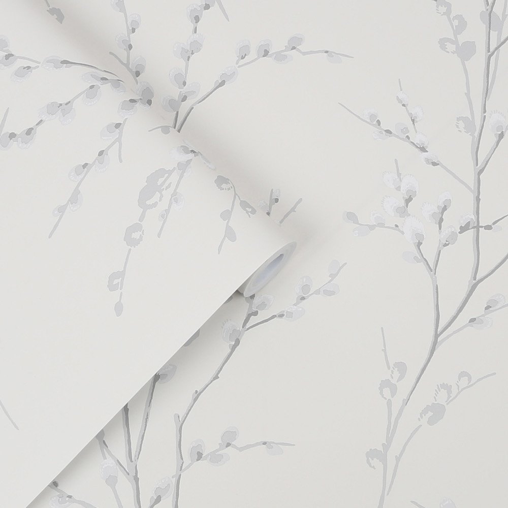 113359 - Pussy Willow Wallpaper - Off White/Steel - Laura Ashley