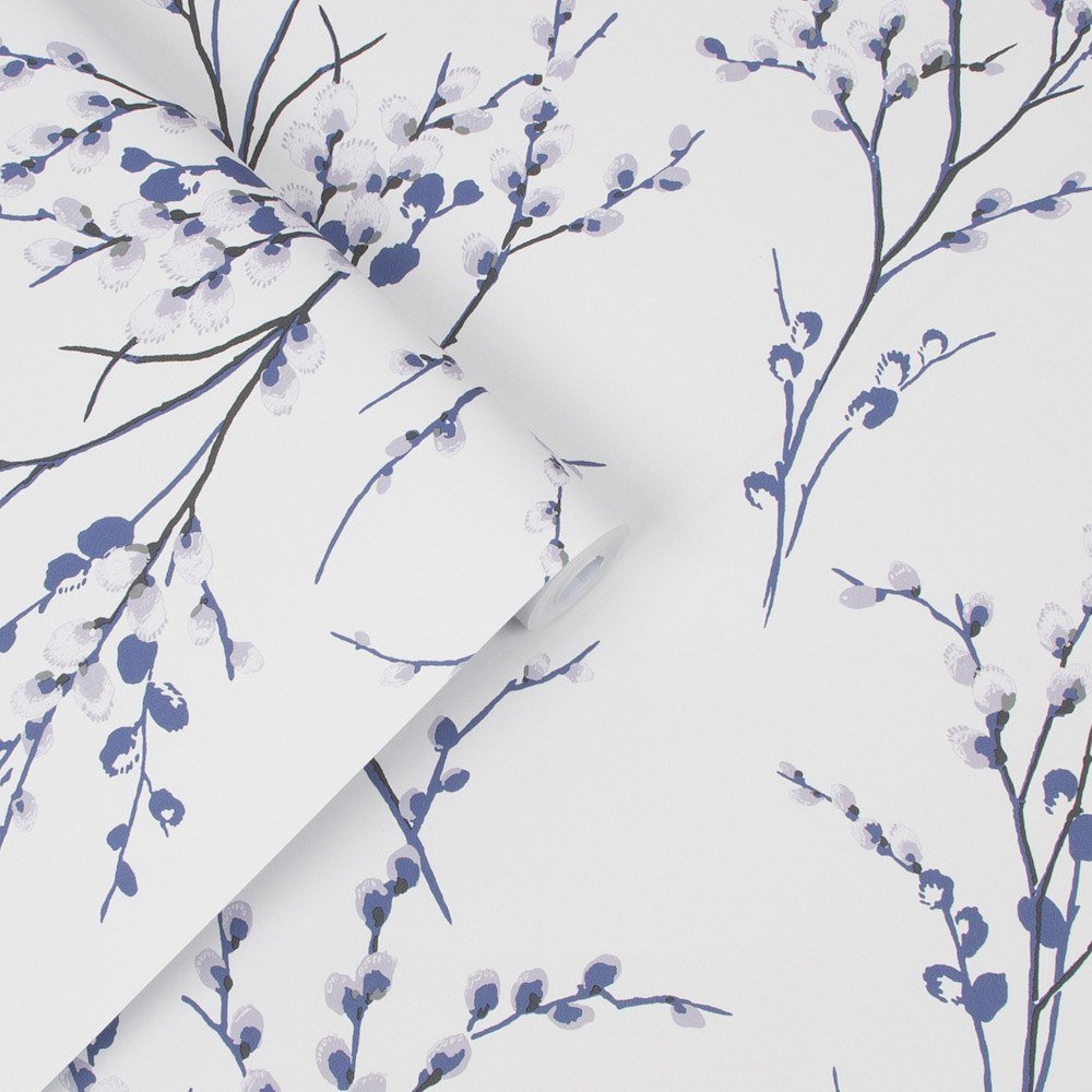 113360 - Pussy Willow Wallpaper - Off White/Midnight - Laura Ashley