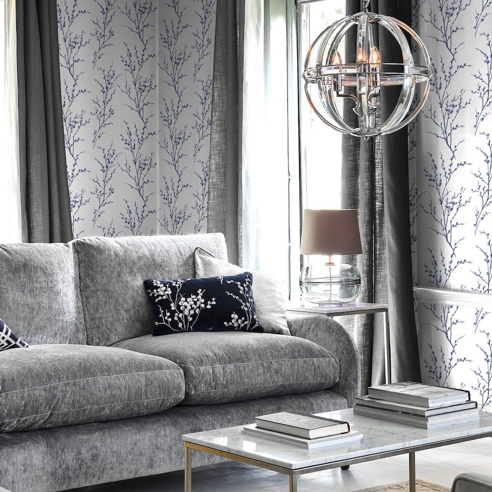 113360 - Pussy Willow Wallpaper - Off White/Midnight - Laura Ashley