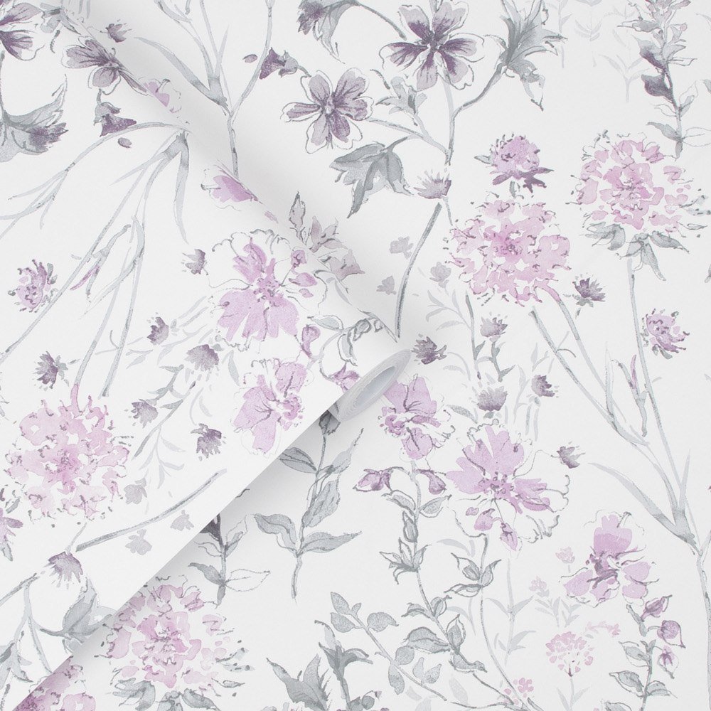 113362 - Wild Meadow Wallpaper - Pale Iris - Laura Ashley