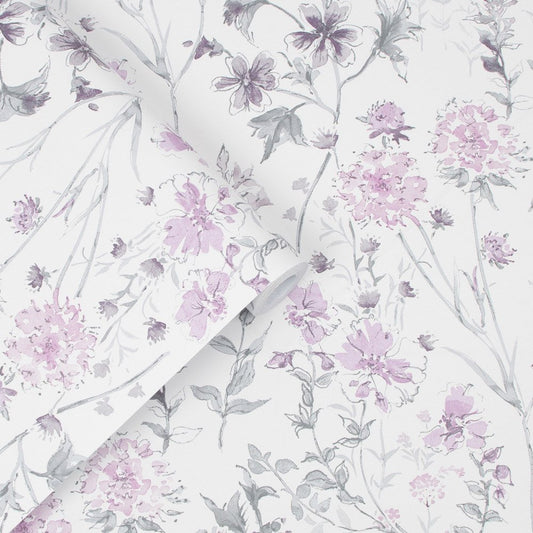 113362 - Wild Meadow Wallpaper - Pale Iris - Laura Ashley