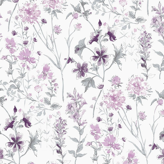 113362 - Wild Meadow Wallpaper - Pale Iris - Laura Ashley