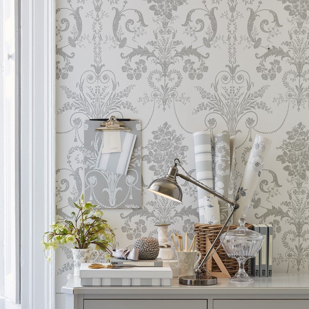 113385 - Josette Wallpaper - Dove Grey & White - Laura Ashley