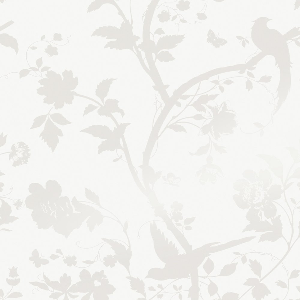 113391 - Oriental Garden Pearlescent Wallpaper - White - Laura Ashley